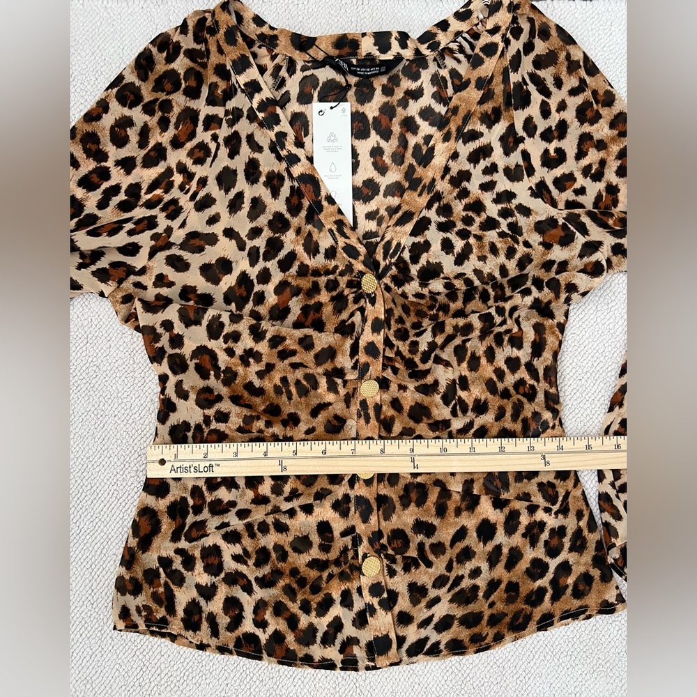 ZARA Shirt Top Blouse | Leopard Animal Print 🐆✨ Semi-Sheer | Size: XS - Picture 12 of 16